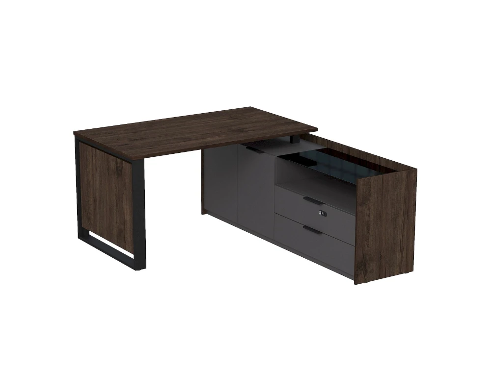 Стол рабочий на опорной двусост тумбе, с ящ (метаб), с код замком 1460x1768x750 МАГНЕТИК / MAGNETIC