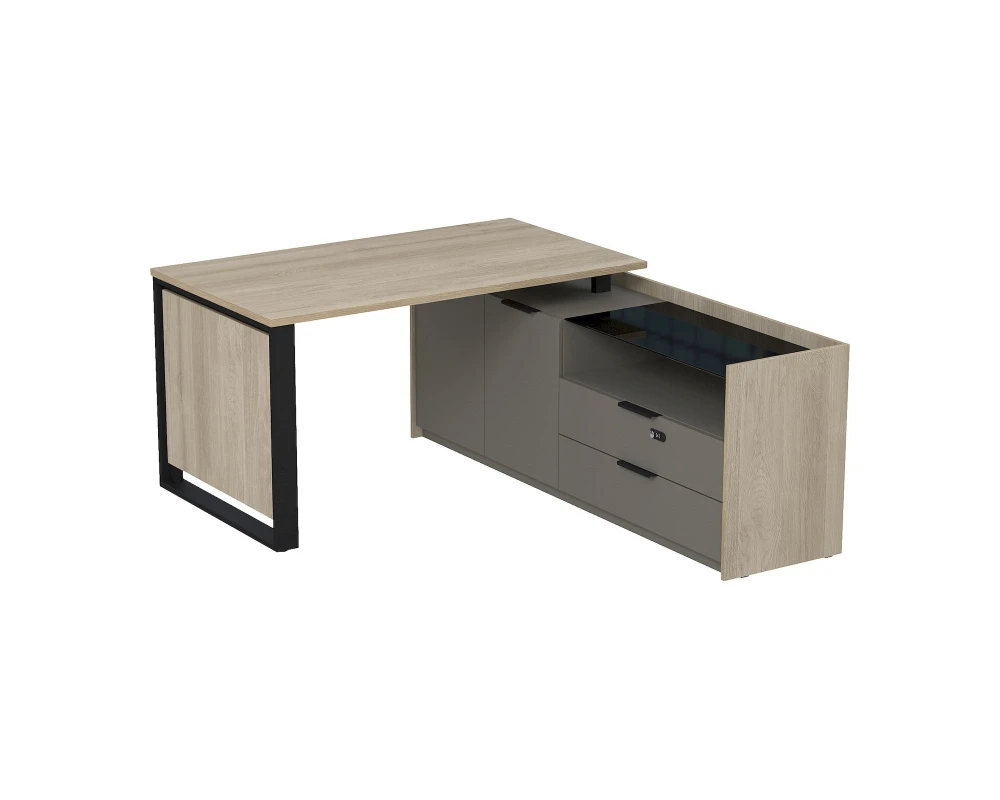 Стол рабочий на опорной двусост тумбе, с ящ (метаб), с код замком 1460x1768x750 МАГНЕТИК / MAGNETIC