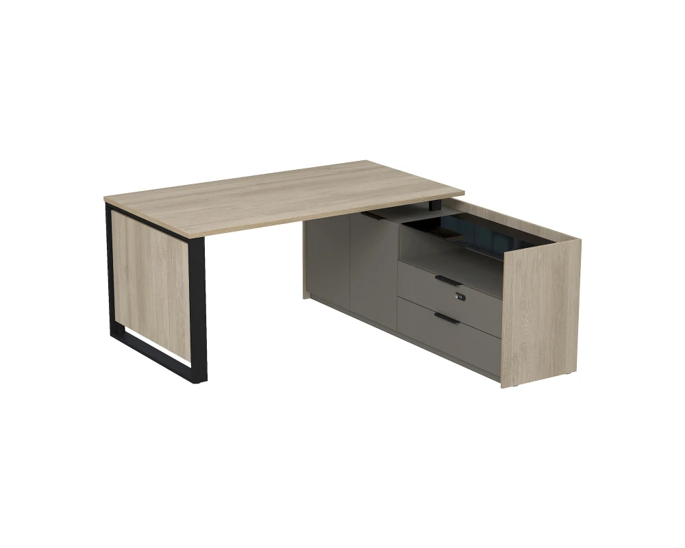 Стол рабочий на опорной двусост тумбе, с ящ, с код замком 1660x1768(900)x750 МАГНЕТИК / MAGNETIC