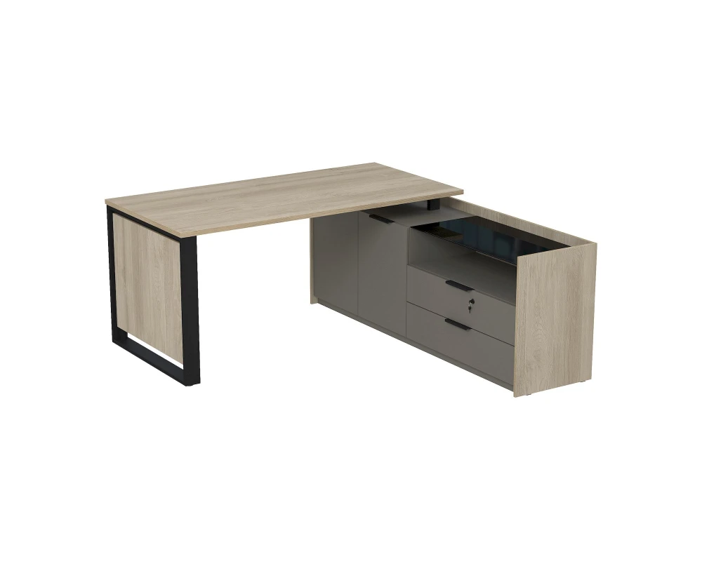 Стол рабочий на опорной двусост тумбе, с ящ, с замком 1660x1768(800)x750 МАГНЕТИК / MAGNETIC