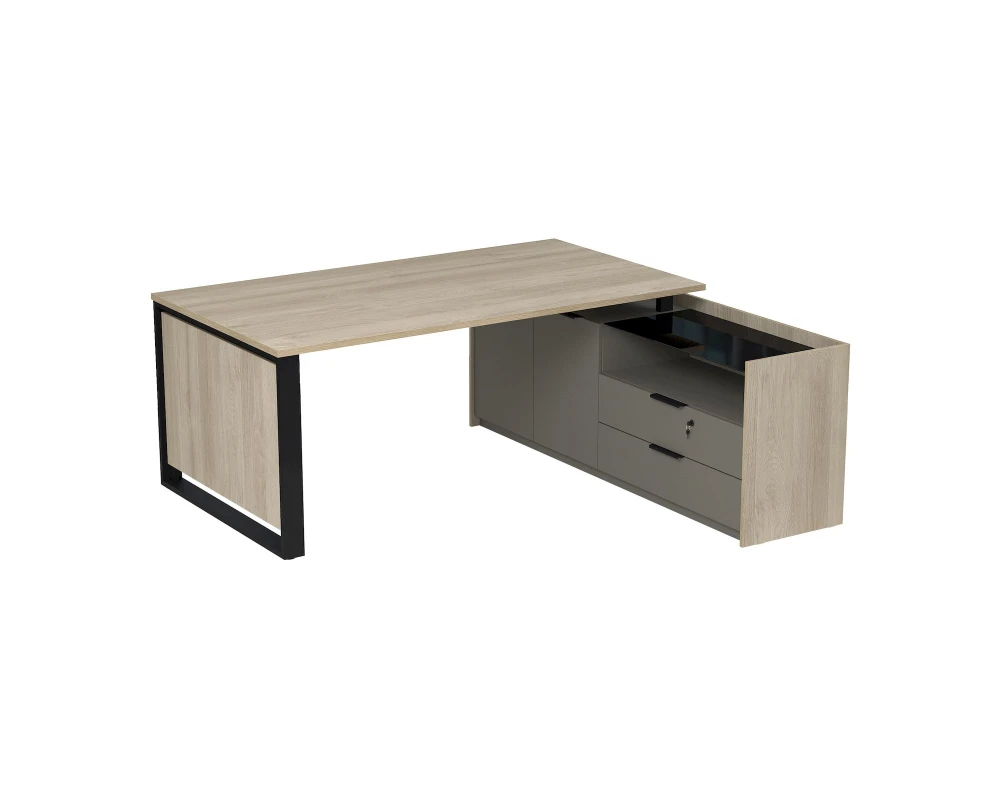 Стол рабочий на опорной двусоставной тумбе (2060x1768x750) МАГНЕТИК / MAGNETIC