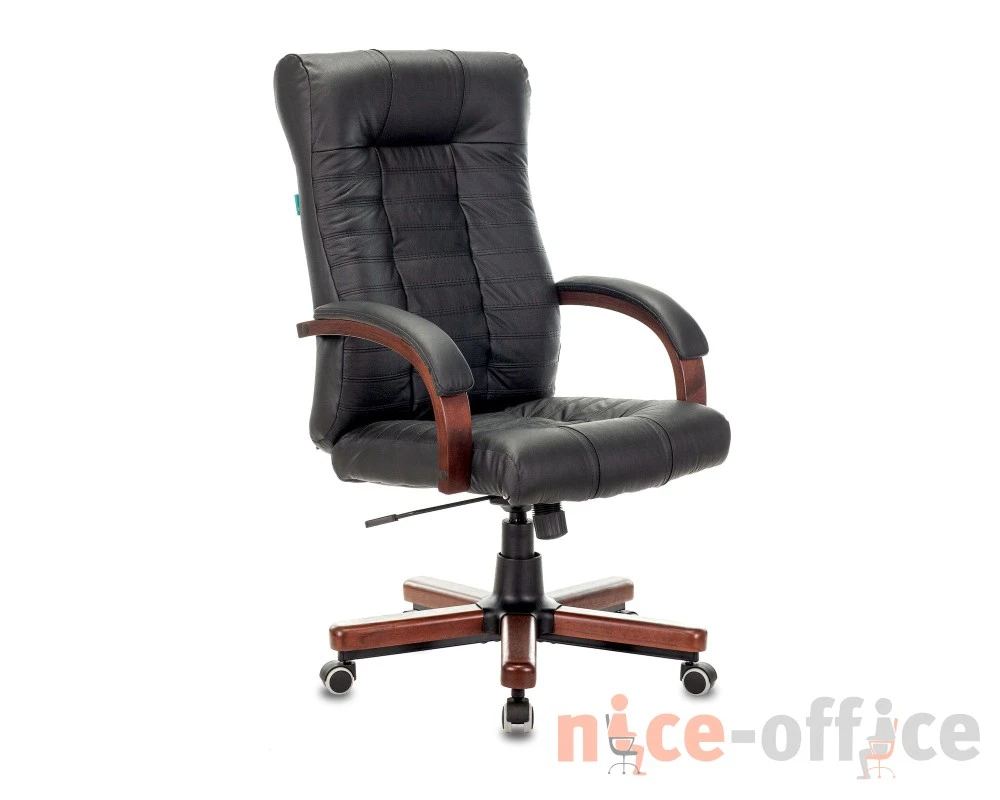Кресло Бюрократ KB-10WALNUT/B/LEATH Натуральная кожа, Черный