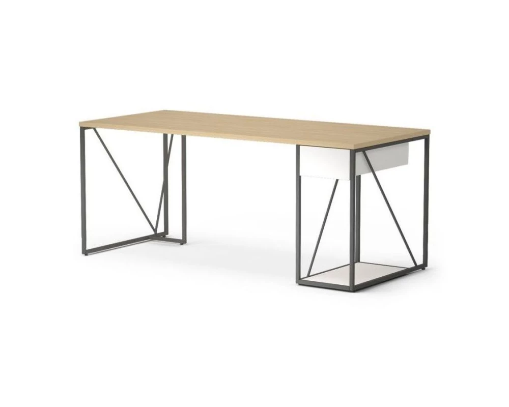 Стол прямой с тумбой, правый 178х78х75 Aurora Дуб парма/Белый премиум/Антрацит