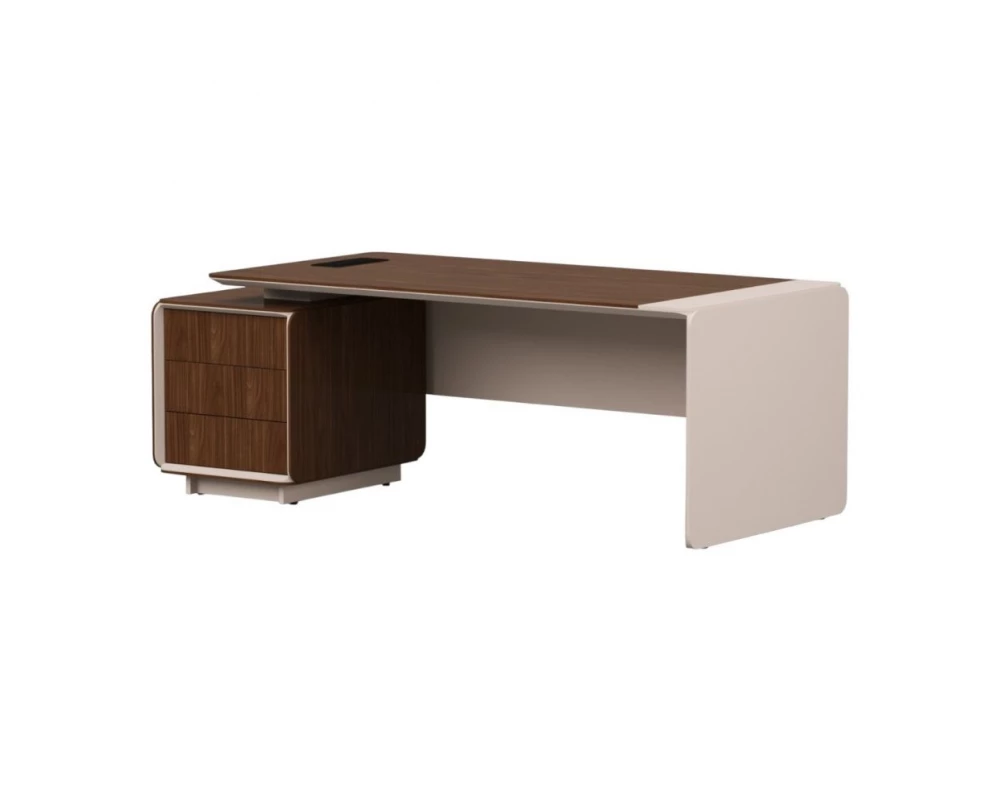 Стол руководителя с тумбой L, лючок 203х95х75,2 Gio Орех линкольн/Кашемир
