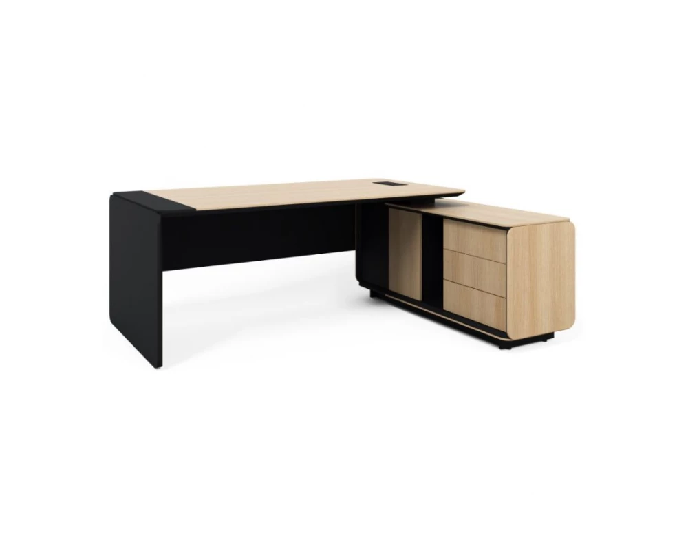 Стол руководителя с тумбой R 203х162х75,2 Gio Дуб парма/Черный
