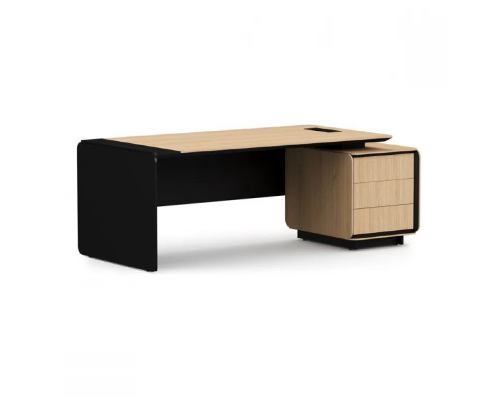Стол руководителя с тумбой R, лючок 203х95х75,2 Gio Дуб парма/Черный