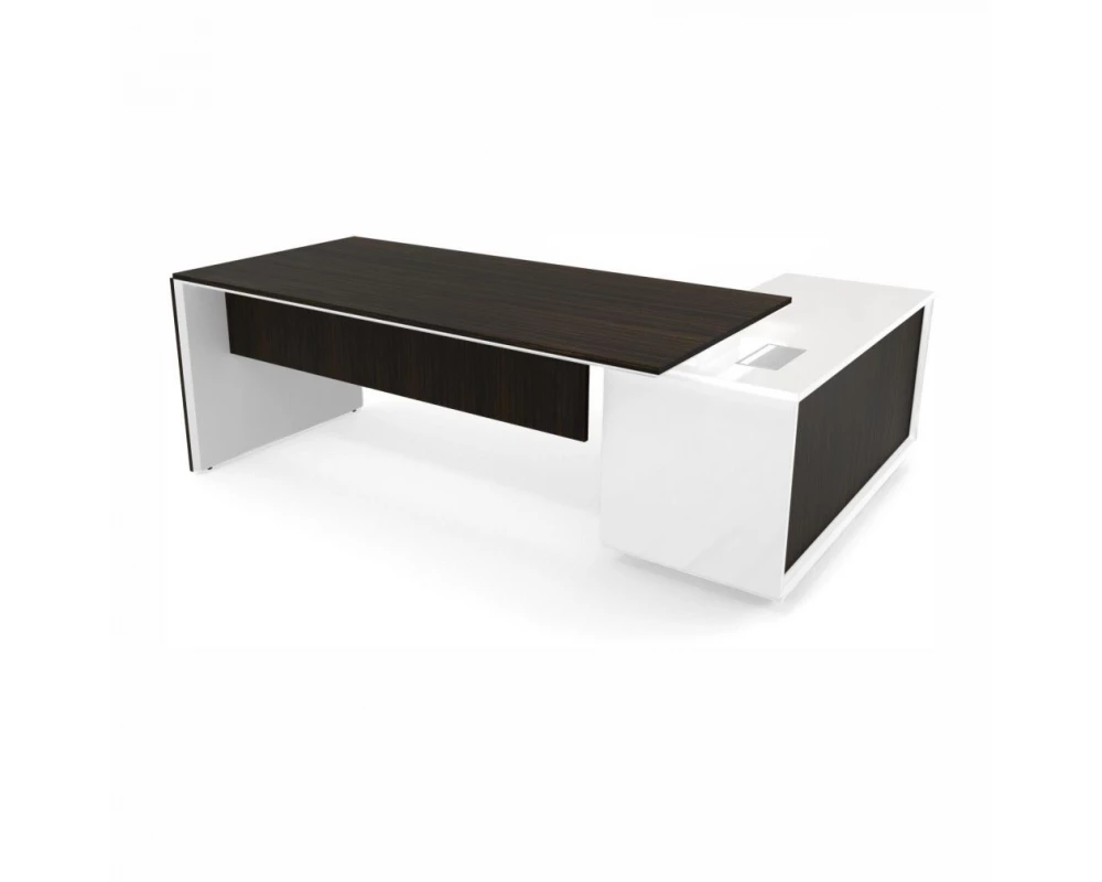 Стол с тумбой (3 ящика) и блоком розеток L 220х167х76,3 Platinum Венге/Белый глянец