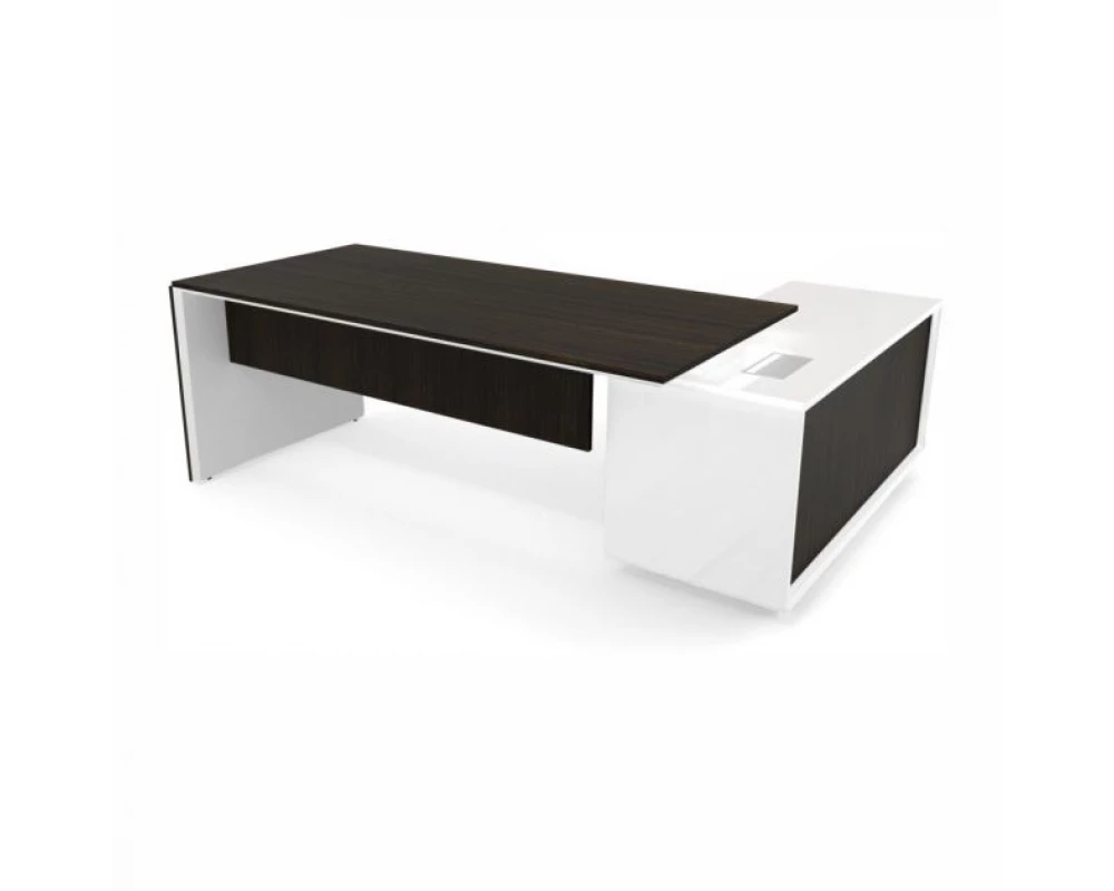 Стол с тумбой (3 ящика) и новым блоком розеток L 220х167х76,3 Platinum Венге/Белый глянец