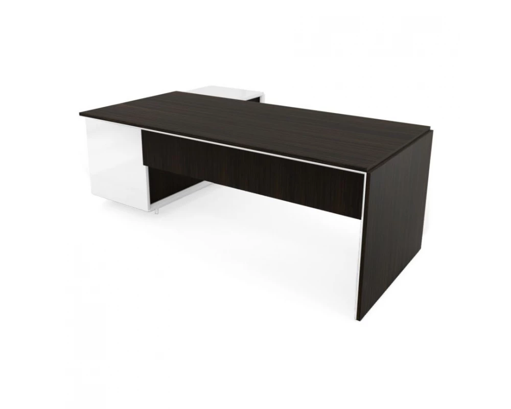 Стол с тумбой (3 ящика) и новым блоком розеток R 220х167х76,3 Platinum Венге/Белый глянец