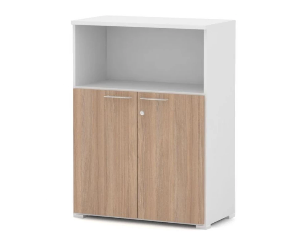 Шкаф комбинированный широкий низкий с замком, ХДФ, 80х42х108 Smart Director Дуб медовый/Белый премиум