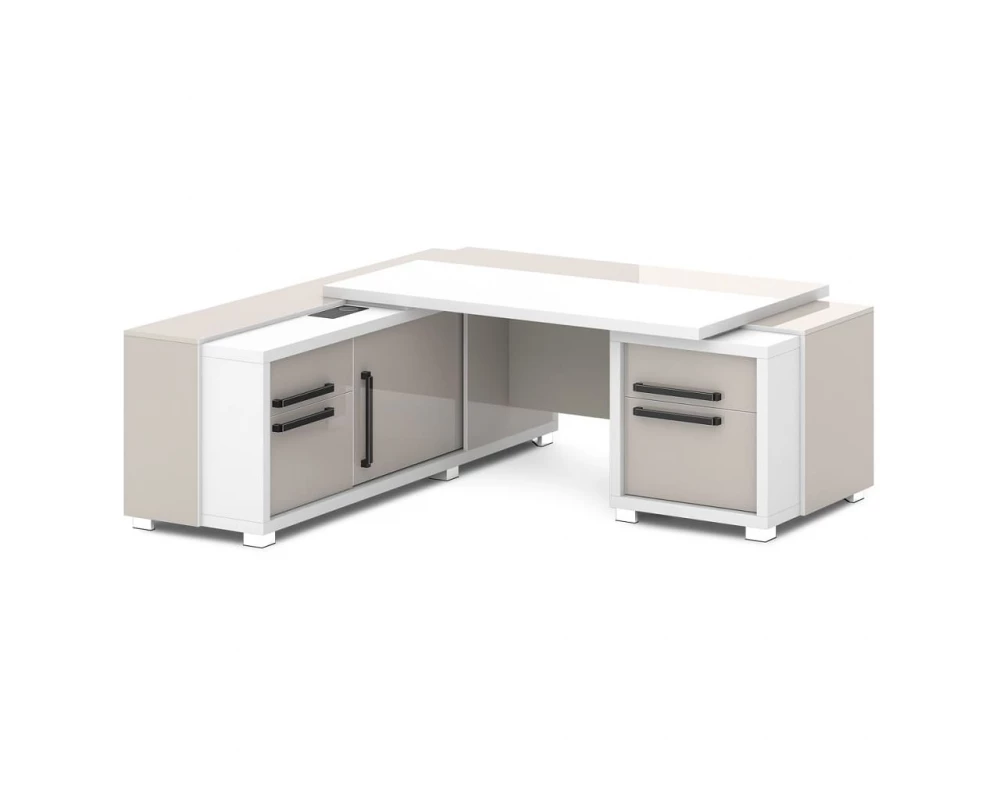 Стол с тумбой и греденцией (беспроводная зарядка, 2xUSB, розетка) 2070х2016х750 Grace