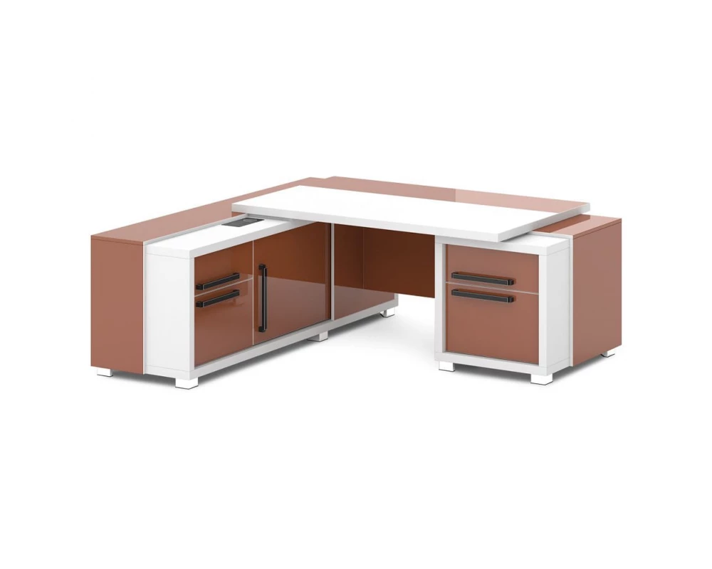 Стол с тумбой и греденцией (беспроводная зарядка, 2xUSB, розетка) 2070х2016х750 Grace