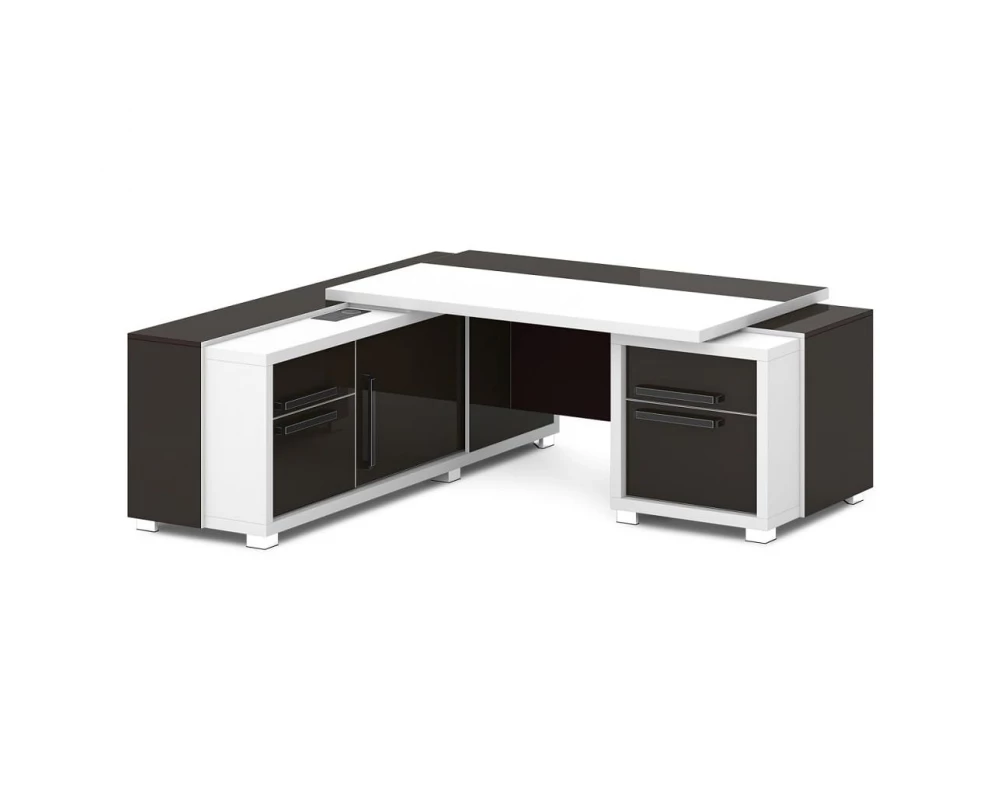 Стол с тумбой и греденцией (беспроводная зарядка, 2xUSB, розетка) 2070х2016х750 Grace