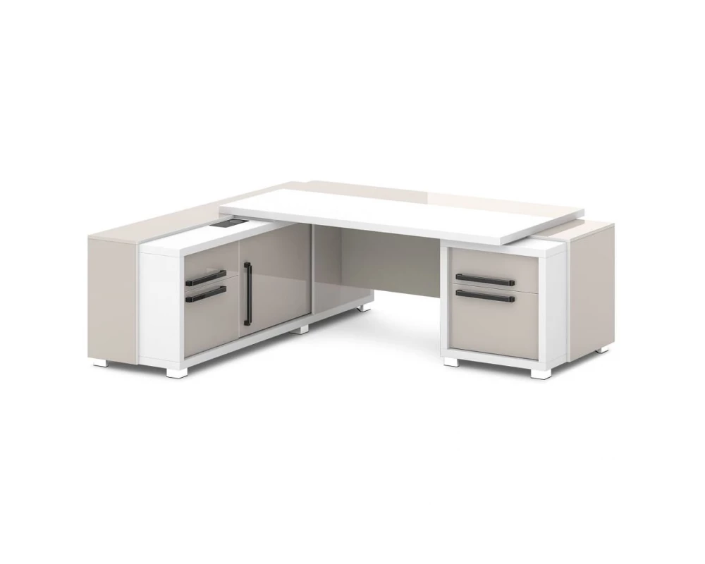 Стол с тумбой и греденцией (беспроводная зарядка, 2xUSB, розетка) 2270х2016х750 Grace