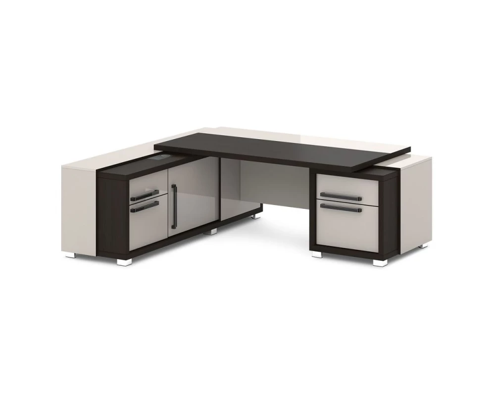 Стол с тумбой и греденцией (беспроводная зарядка, 2xUSB, розетка) 2270х2016х750 Grace