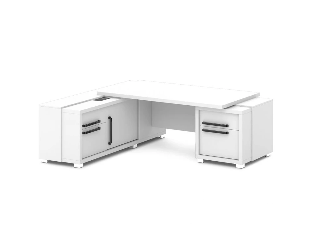 Стол с тумбой и греденцией (беспроводная зарядка, 2xUSB, розетка) 2270х2016х750 Grace