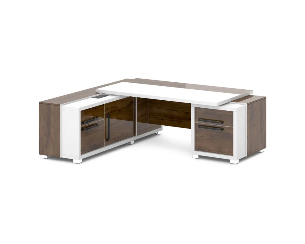 Стол с тумбой и греденцией (беспроводная зарядка, 2xUSB, розетка) 2270х2016х750 Grace