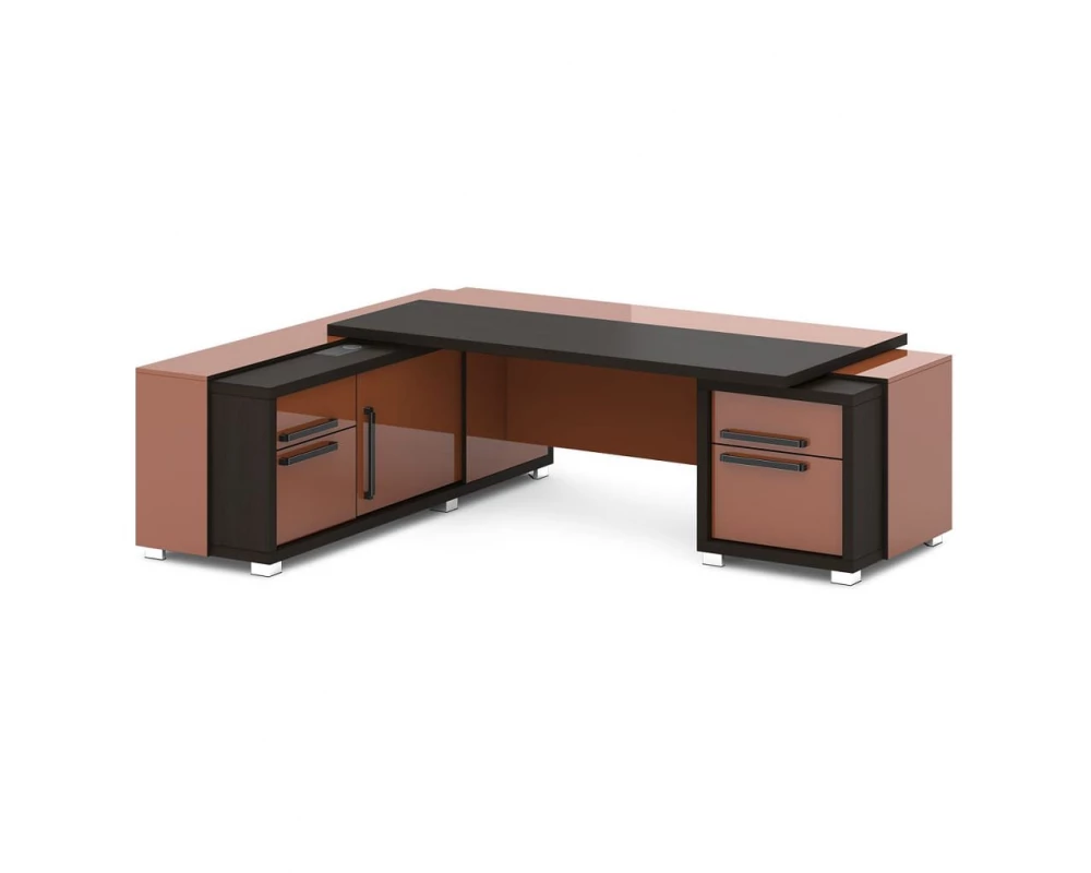 Стол с тумбой и греденцией (беспроводная зарядка, 2xUSB, розетка) 2470х2016х750 Grace