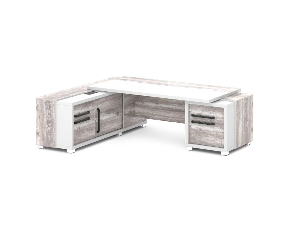 Стол с тумбой и греденцией (беспроводная зарядка, 2xUSB, розетка) 2470х2016х750 Grace