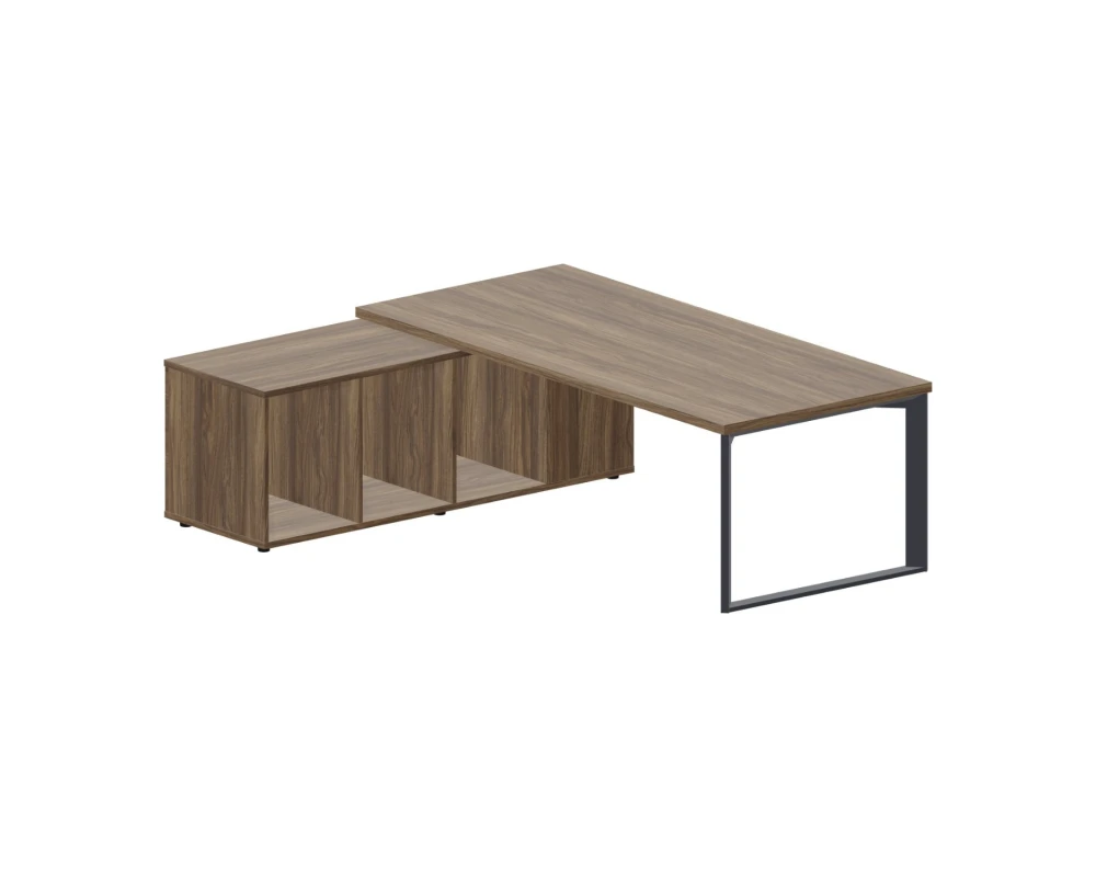 Стол на опорной сервисной тумбе (левый) 220х180х74 Фортум / Fortum Орех/Антрацит