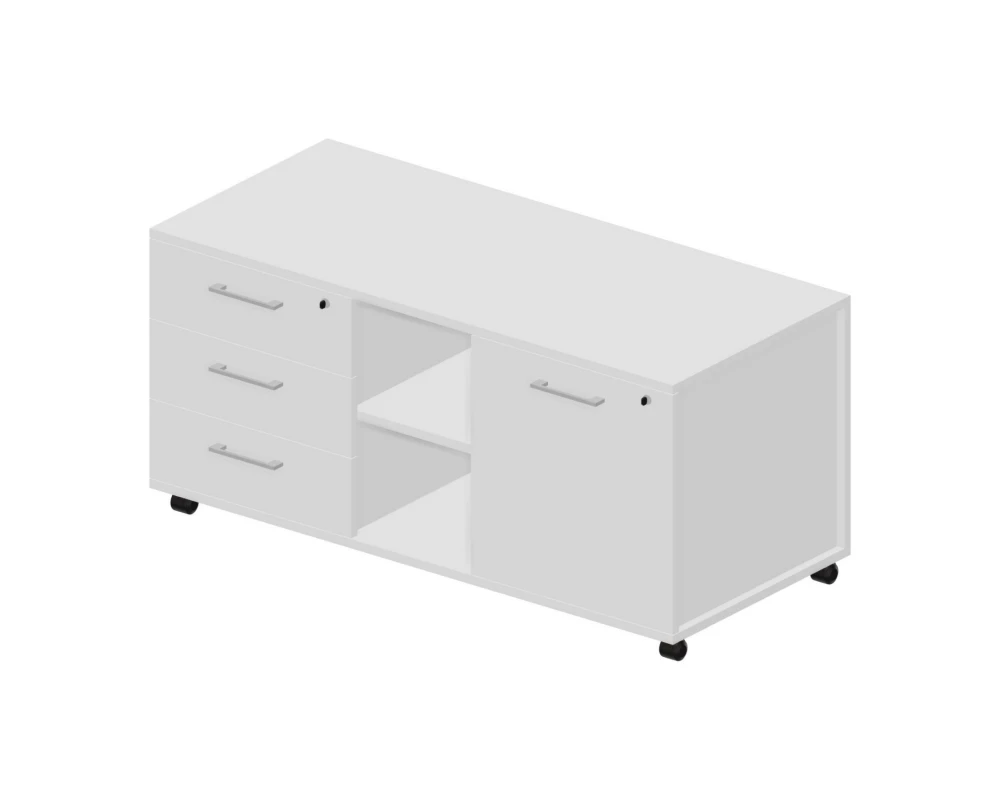 Тумба мобильная сервисная левая (3 секции) 120x53x57 GDB Белый