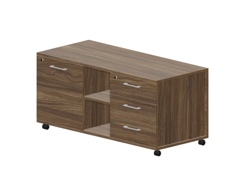 Тумба мобильная сервисная правая (3 секции, ручки алюминий) 120x53x57 GDB Орех