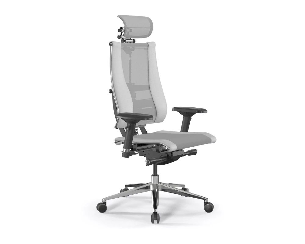 Кресло Y 4DF B2-14D M26.B32.G25.W03 (подгл.1) Сетка/Экокожа, Светло-серый/Белый