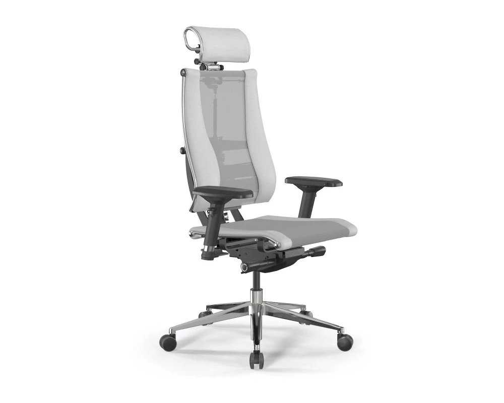 Кресло Y 4DF B2-14D M26.B32.G25.W03 (подгл.2) Сетка/Экокожа, Светло-серый/Белый