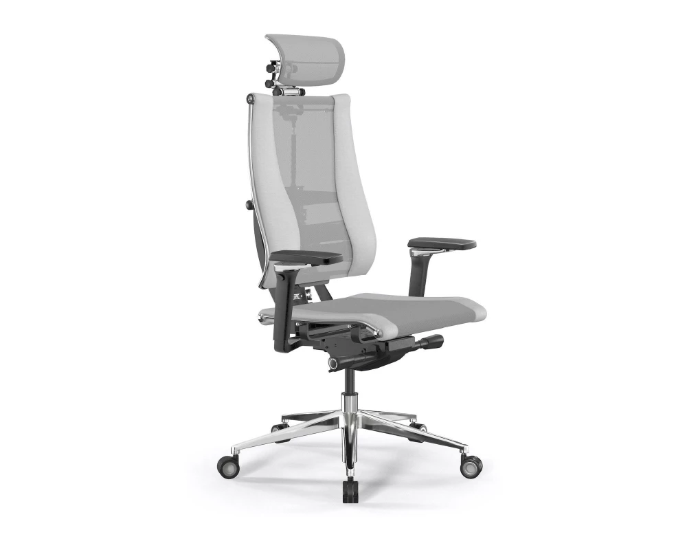 Кресло Y 4DF B2-14D M26.B35.G25.W04 (подгл.2) Сетка/Экокожа, Светло-серый/Белый