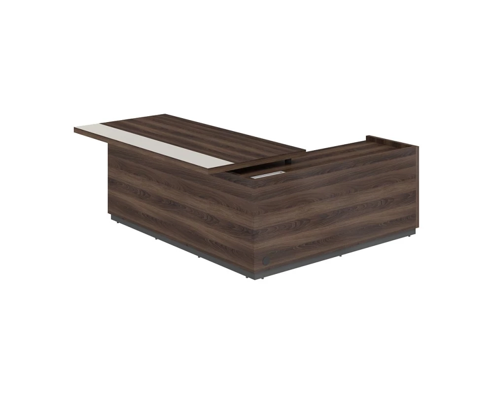 Стол для руководителя с комбинированной столешницей, левый 2050х1850х750 мм Reef Дуб адриа/Жемчужно-серый