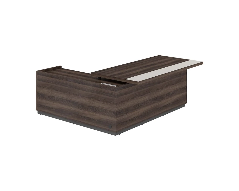 Стол для руководителя с комбинированной столешницей, правый 2050х1850х750 мм Reef Дуб адриа/Жемчужно-серый