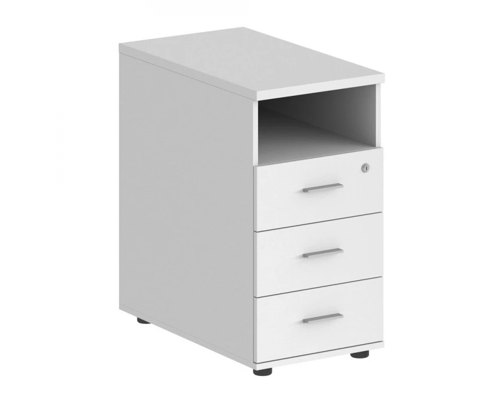 Тумба приставная 400x600x725 с 3 ящиками (метаб) и нишей, с замком Sigma Белый