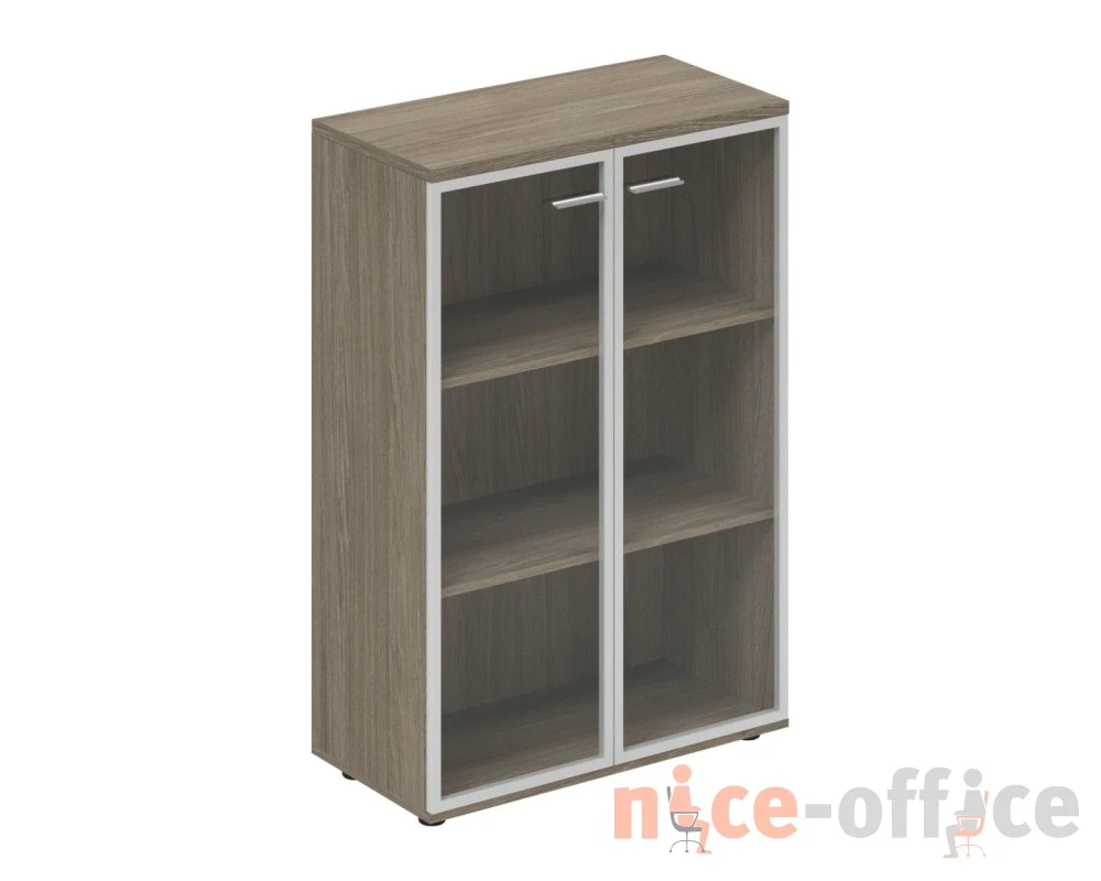 Шкаф средний 800x400x1200 со стеклом, з.ст HDF Винг / Wing Дуб темный