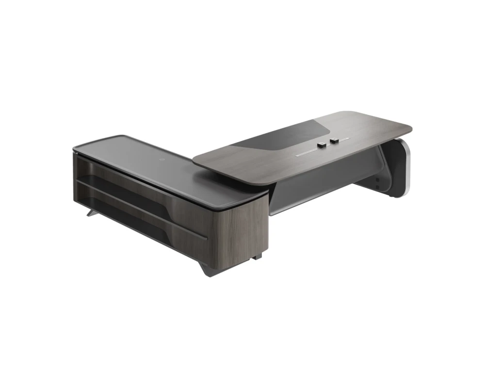 Стол руководителя на опорной сервисной тумбе - правый 2480x2240x750-1150 Atlas (Sun)