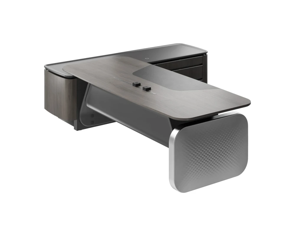 Стол руководителя на опорной сервисной тумбе - правый 2480x2240x750-1150 Atlas (Sun)