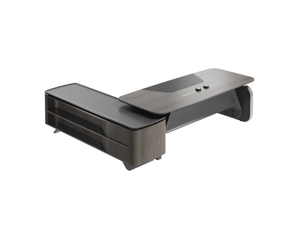 Стол руководителя на опорной сервисной тумбе - правый 2880x2240x750-1150 Atlas (Sun)