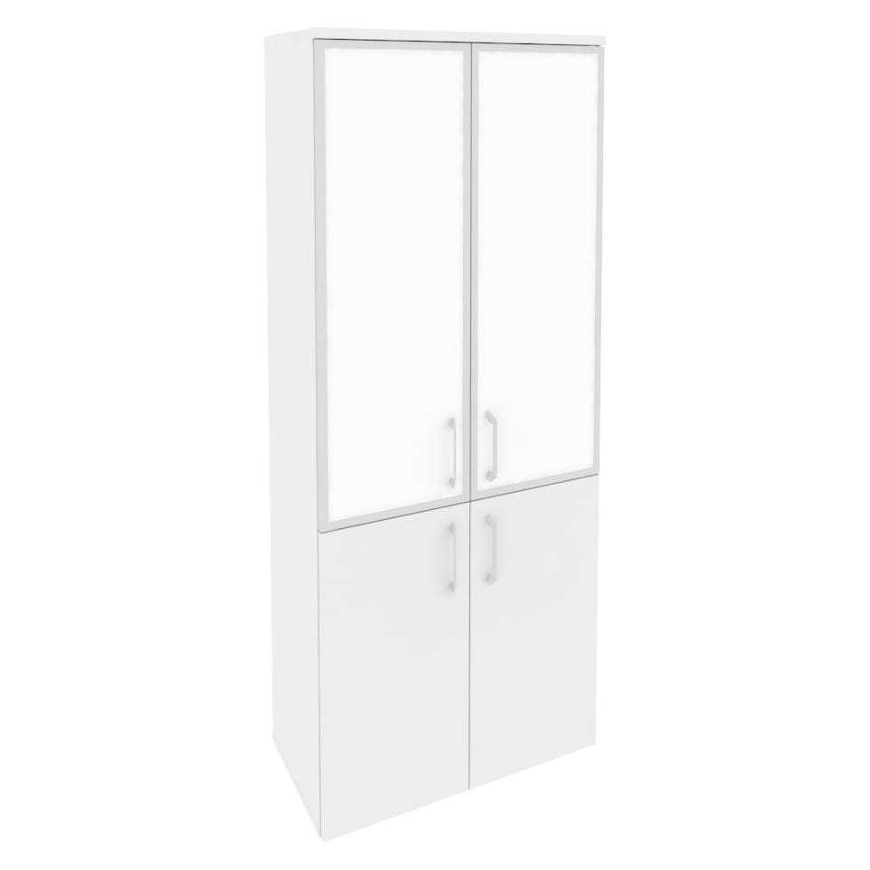 Шкаф высокий широкий (2 низких фасада ЛДСП + 2 средних фасада стекло лакобель в раме) 800x420x1977 Onix