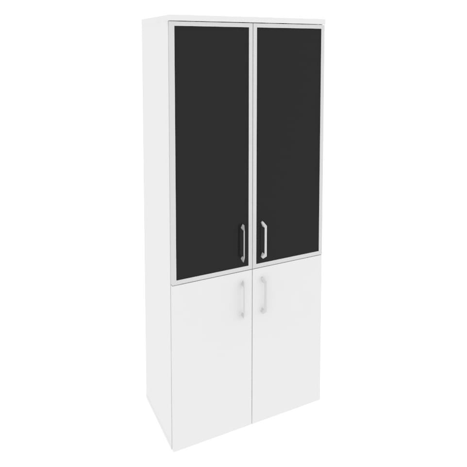 Шкаф высокий широкий (2 низких фасада ЛДСП + 2 средних фасада стекло лакобель в раме) 800x420x1977 Onix