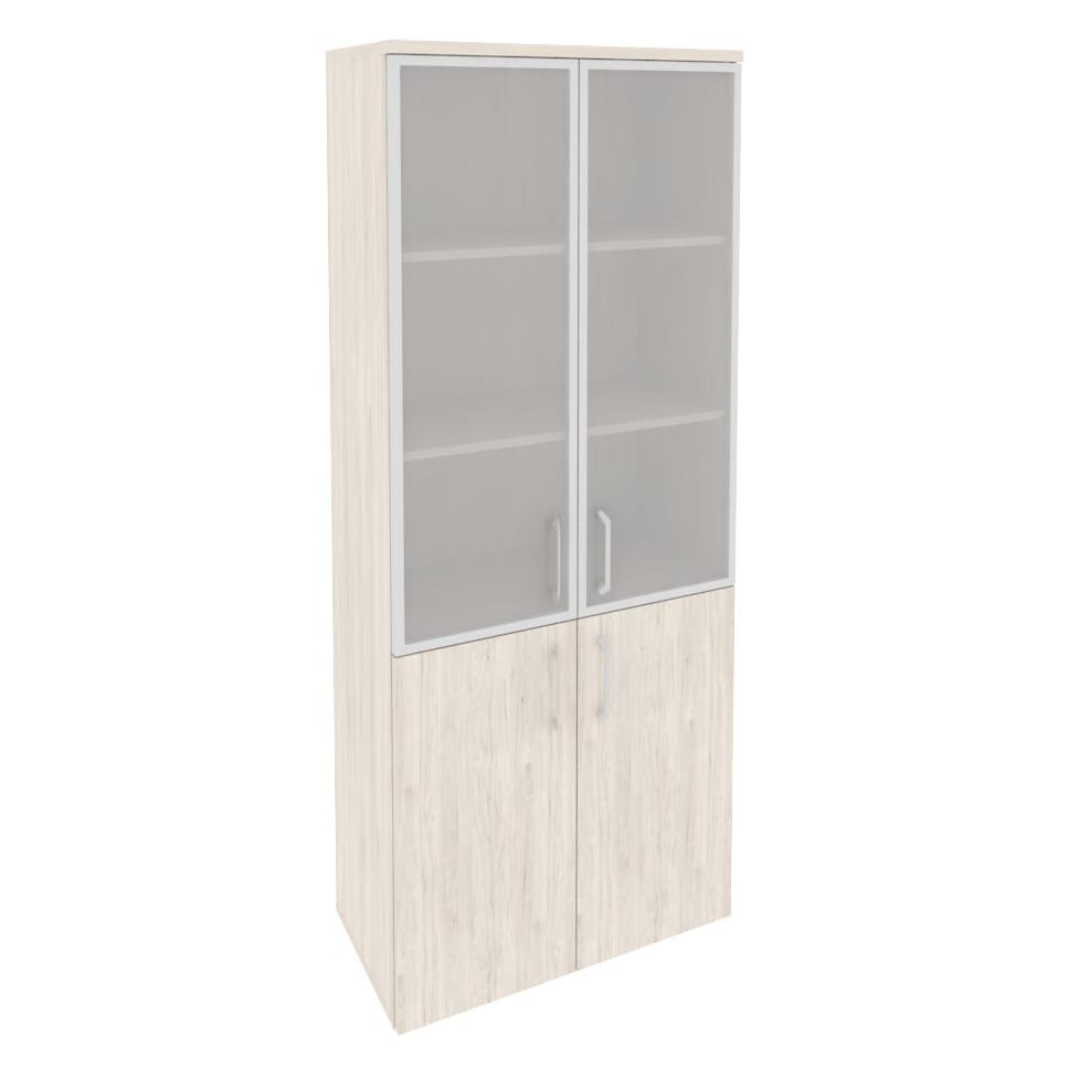 Шкаф высокий широкий (2 низких фасада ЛДСП + 2 средних фасада стекло в раме) 800x420x1977 Onix