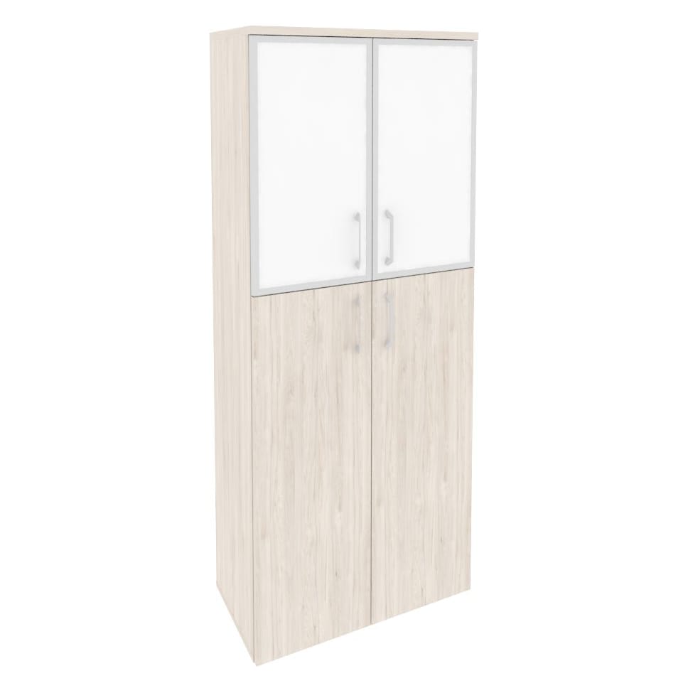 Шкаф высокий широкий (2 средних фасада ЛДСП + 2 низких фасада стекло лакобель в раме) 800x420x1977 Onix