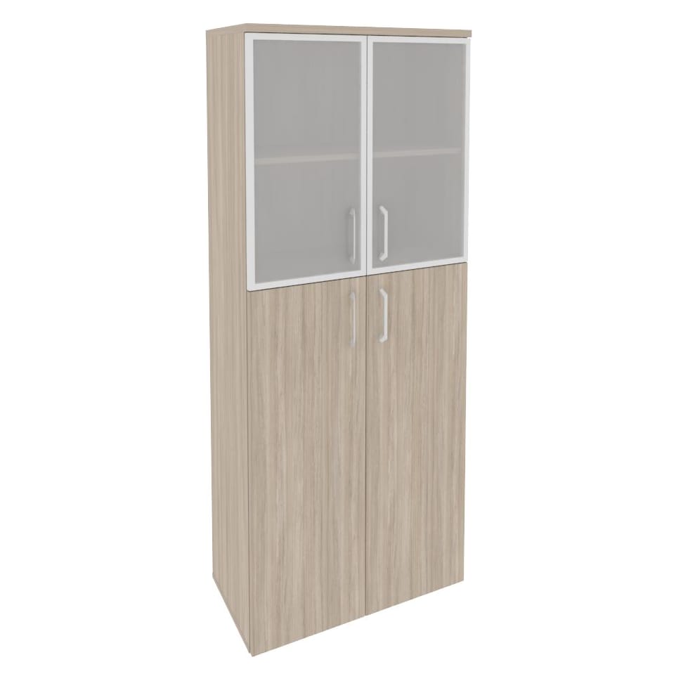 Шкаф высокий широкий (2 средних фасада ЛДСП + 2 низких фасада стекло в раме) 800x420x1977 Onix