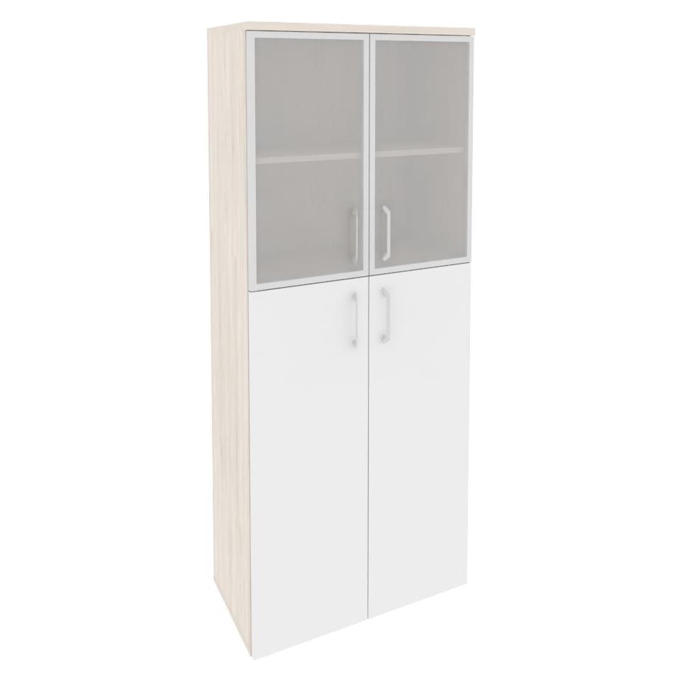 Шкаф высокий широкий (2 средних фасада ЛДСП + 2 низких фасада стекло в раме) 800x420x1977 Onix