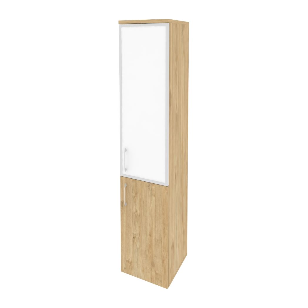 Шкаф высокий узкий правый (1 низкий фасад ЛДСП + 1 средний фасад стекло лакобель в раме) 400x420x1977 Onix