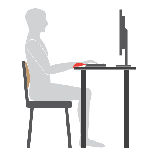 Пример неправильной постановки рук и расположения клавиатуры при работе за компьютером